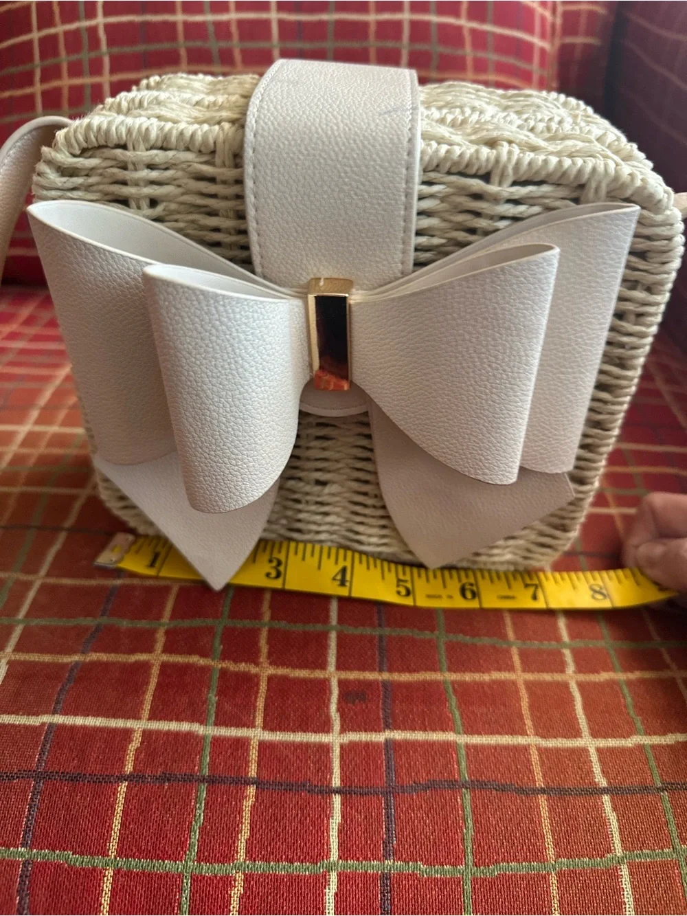 Cream Woven Crossbody with Bow Accent